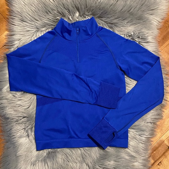 Victoria’s Secret PINK ACTIVE Crop Long Sleeve 3/4 Zip Blue Size XSMALL